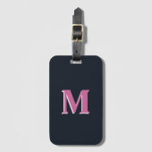 Deep navy roze monogrammed bagagelabel (Voorkant (verticaal))