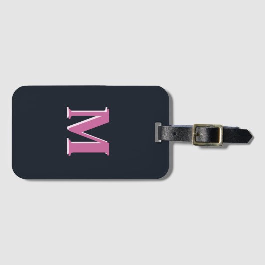 Deep navy roze monogrammed bagagelabel (Voorkant (horizontaal))