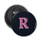 Deep navy roze monogrammed button flesopener (Voorkant)