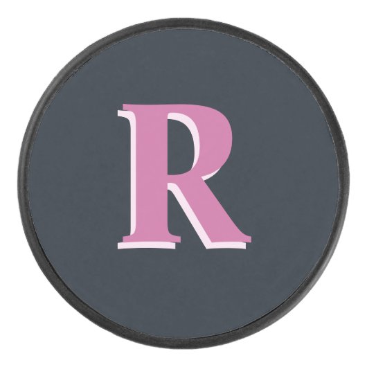 Deep navy roze monogrammed hockey puck (Voorkant)
