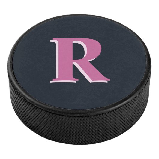Deep navy roze monogrammed hockey puck (3/4)