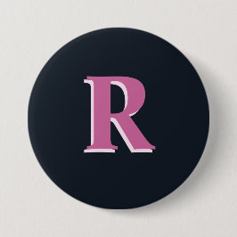 Deep navy roze monogrammed ronde button 7,6 cm