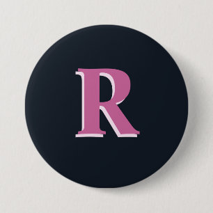 Deep navy roze monogrammed ronde button 7,6 cm