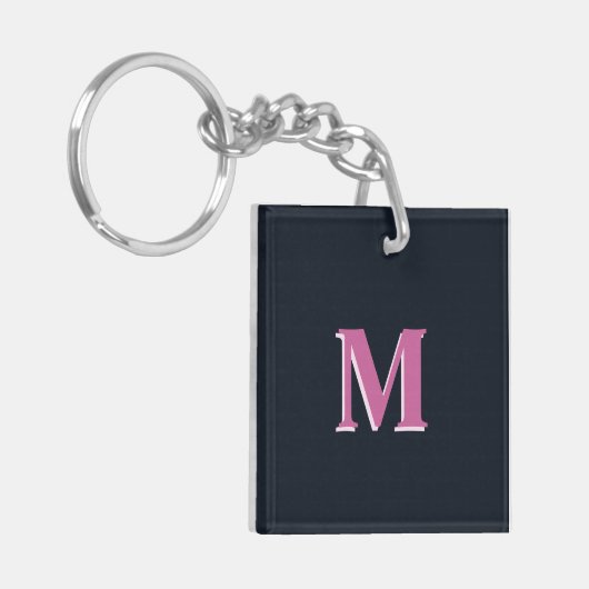 Deep navy roze monogrammed sleutelhanger (Voorkant Links)