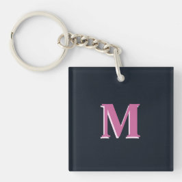 Deep navy roze monogrammed sleutelhanger