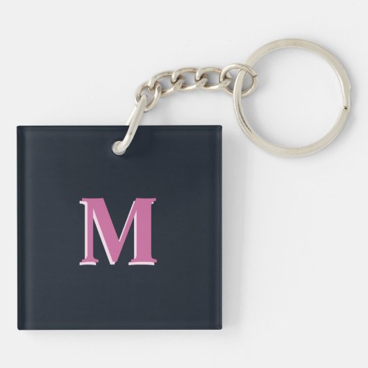 Deep navy roze monogrammed sleutelhanger (Achterkant)