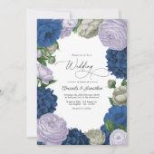 Deep Navy, Soft Lilac & Cloud Gray Floral Wedding Kaart (Voorkant)