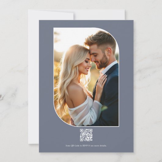 Deep Navy, Soft Lilac & Cloud Gray Floral Wedding Kaart (Achterkant)