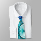 Deep Ocean Abstract Design in Teal and Blue Fluid Stropdas (Gebonden)