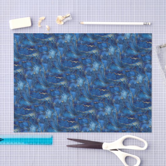 Deep Ocean Blue & Gold Watercolor Swirl Decoupage  Tissuepapier (Craft)