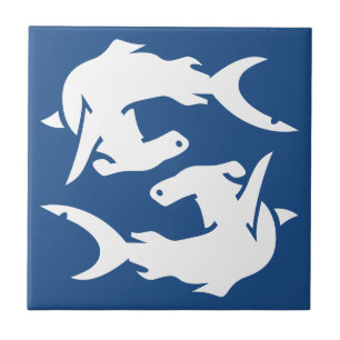 Deep Ocean Navy Blue Hammerhead Shark Fish Tiles Tegeltje