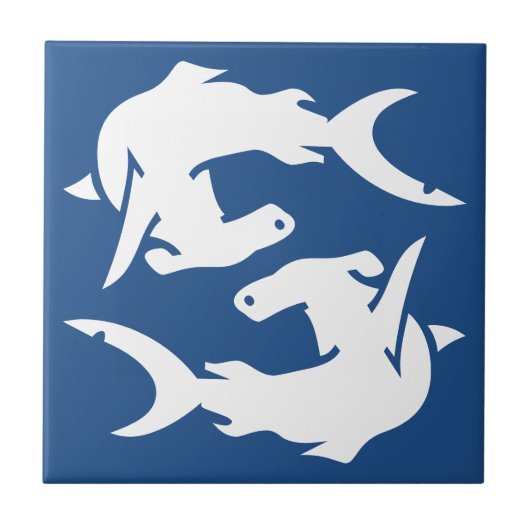 Deep Ocean Navy Blue Hammerhead Shark Fish Tiles Tegeltje (Voorkant)