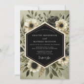 Deep Olive Botanical Romance Wedding Kaart (Voorkant)
