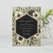 Deep Olive Botanical Romance Wedding Kaart (Staand voorkant)