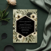 Deep Olive Botanical Romance Wedding Kaart