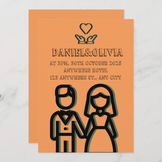 Deep Oranje Wedding Kaart (Voorkant / Achterkant)