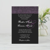 Deep Paars Batik Damask Weduwuitnodiging Kaart (Staand voorkant)