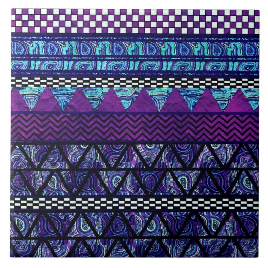 Deep Paars Boho Tribal Stripes Patroon Tegeltje (Voorkant)