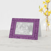 Deep Paars Damask Photo Lijst Kaart (Gele Bloem)