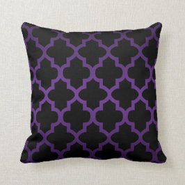 Deep Paars en Black Quatrefoil Patroon Kussen