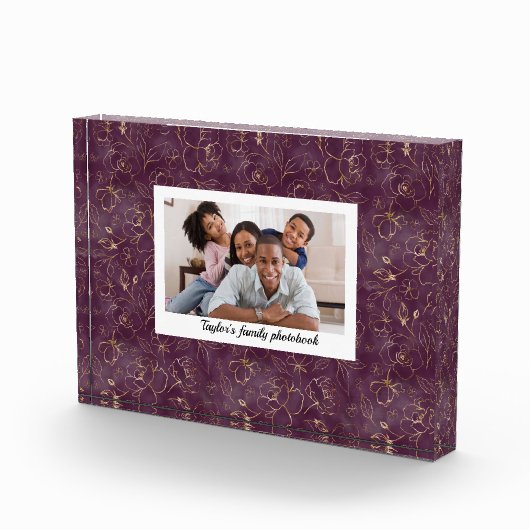 Deep Paars en GOld Florals Gepersonaliseerde Famil Fotoblokken (Rechts)