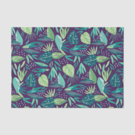 Deep-Paars en Groen Botanisch Leafs Patroon Tissuepapier