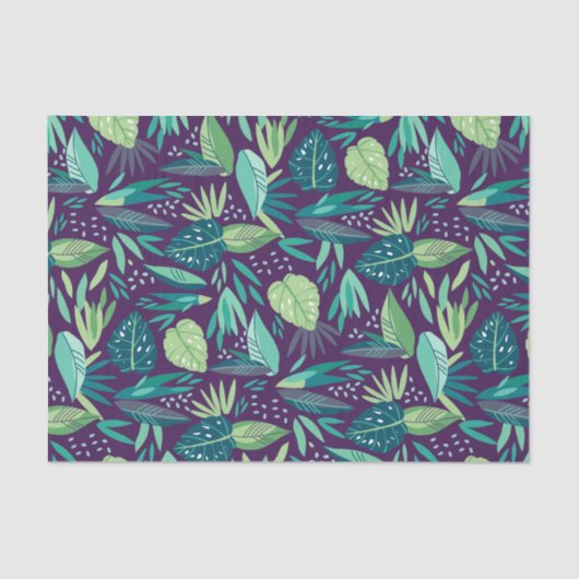 Deep-Paars en Groen Botanisch Leafs Patroon Tissuepapier (Voorkant)