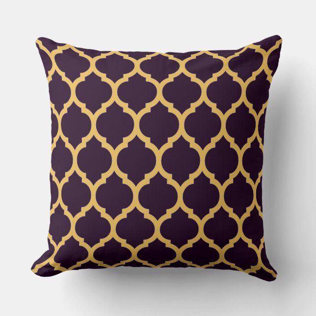 Deep Paars en Tan Moroccan Quatrefoil Pattern Kussen (Voorkant)
