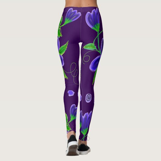 Deep Paars Flowered Leggings (Achterkant)