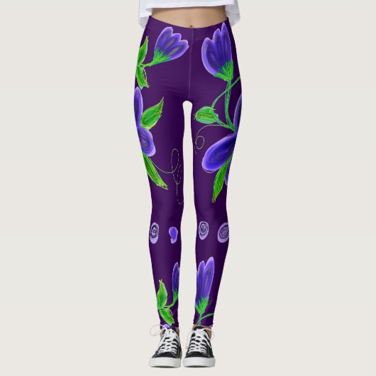 Deep Paars Flowered Leggings (Voorkant)