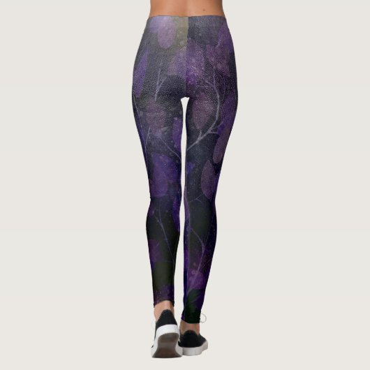 Deep Paars Leaf Abstract Leggings (Achterkant)