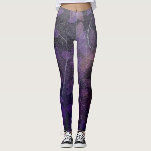 Deep Paars Leaf Abstract Leggings (Voorkant)