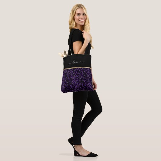 Deep Paars Leopard Pattern Tote Bag (Op model)