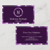 Deep Paars marble Agate Professional Monogram Visitekaartje (Voorkant / Achterkant)