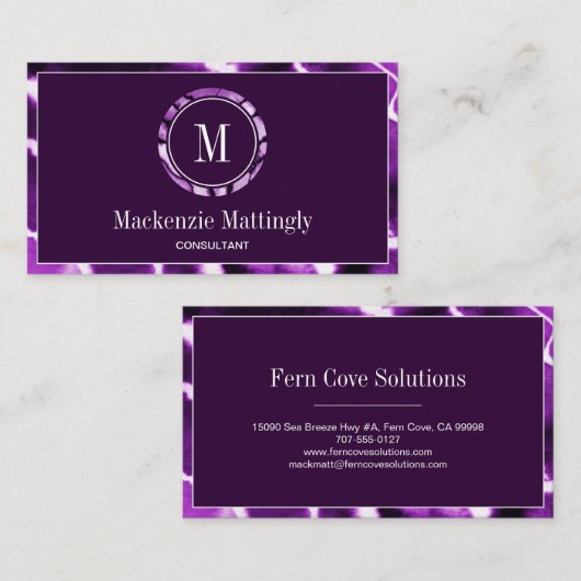 Deep Paars marble Agate Professional Monogram Visitekaartje (Voorkant / Achterkant)