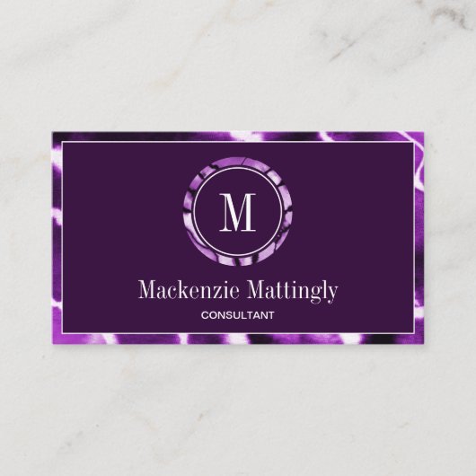 Deep Paars marble Agate Professional Monogram Visitekaartje (Voorkant)