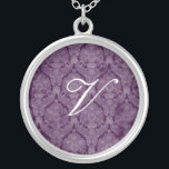 Deep Paars Monogram Sterling Silver Ketting<br><div class="desc">Mooie Lace Sterling Silver Ketting - achtergrond kleur kan worden veranderd. Geweldig als huwelijksgunst,  huwelijksgeschenk,  verjaardagscadeau of vakantiegift.</div>