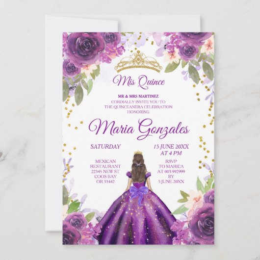 Deep Paars Roos Charra Mis Quince Kaart (Voorkant)