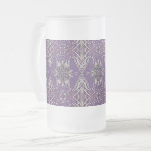 Deep Paarse Art Nouveau Deco Kaleidoscopische Frac Matglas Bierpul (Voorkant links)