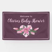 Deep Paarse Blooming Lelies Baby shower Uitnodigin Spandoek (Horizontaal)