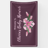 Deep Paarse Blooming Lelies Baby shower Uitnodigin Spandoek (Verticaal)