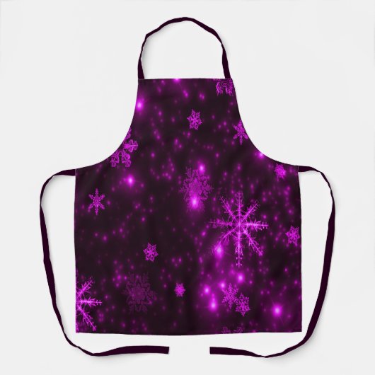 Deep Paarse Bright Sneeuwvlokken Feestdagen Midden Schort (Voorkant)