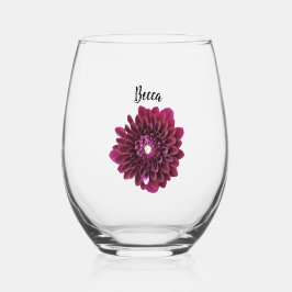 Deep Paarse Dahlia Flower gepersonaliseerd Wijnglas Zonder Voet