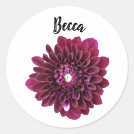 Deep Paarse Dahlia Flower Gepersonaliseerde Sticke Ronde Sticker