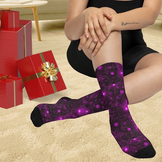 Deep Paarse felle sneeuwvlokken all-over-print Sok Sokken