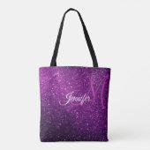 Deep Paarse Glitter & Sparkles Monogrammed Tote Bag (Achterkant)