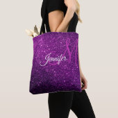 Deep Paarse Glitter & Sparkles Monogrammed Tote Bag (Dichtbij)