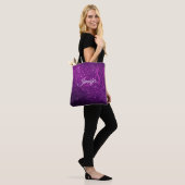 Deep Paarse Glitter & Sparkles Monogrammed Tote Bag (Op model)
