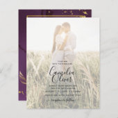 DEEP PAARSE GOLD LEAVES Wedding Invite (Voorkant / Achterkant)