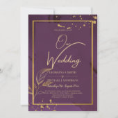 DEEP PAARSE GOLD LEAVES Wedding Invite Kaart (Voorkant)
